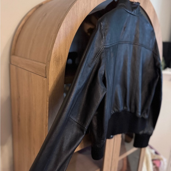 Express Black Genuine Leather Moto Jacket Women Large Leopard Lining Biker - Picture 6 of 8